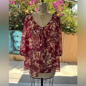 Elle Red Ruffled 3/4 Sleeve Blouse